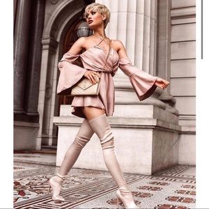 Mocha off shoulder bell sleeve romper MEDIUM